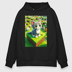 Толстовка оверсайз мужская Funny kitten - Minecraft ai art, цвет: черный