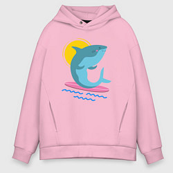 Толстовка оверсайз мужская Акула серфит, цвет: светло-розовый