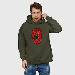 Толстовка оверсайз мужская Red decorative skull, цвет: хаки — фото 2