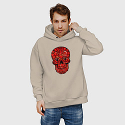 Толстовка оверсайз мужская Red decorative skull, цвет: миндальный — фото 2