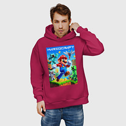 Толстовка оверсайз мужская Mario in Minecraft - ai art collaboration, цвет: маджента — фото 2