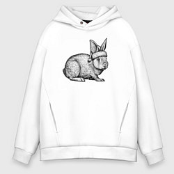 Толстовка оверсайз мужская Заяц новогодний, цвет: белый