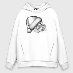 Толстовка оверсайз мужская Профиль новогодней кошки, цвет: белый