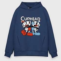 Толстовка оверсайз мужская Cuphead and Mugman, цвет: тёмно-синий