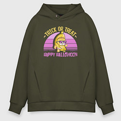 Толстовка оверсайз мужская Trick or treat happy halloween colored, цвет: хаки