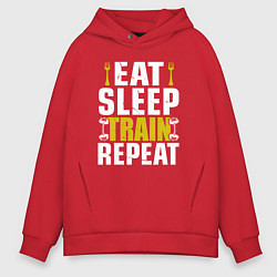 Толстовка оверсайз мужская Eat sleep train, цвет: красный