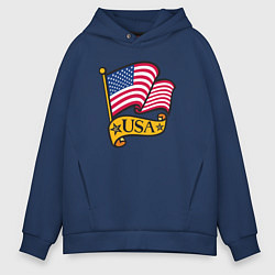 Толстовка оверсайз мужская American flag, цвет: тёмно-синий