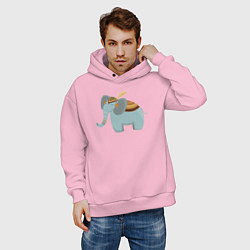 Толстовка оверсайз мужская Cute elephant, цвет: светло-розовый — фото 2