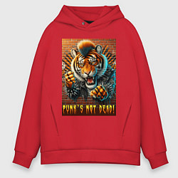 Толстовка оверсайз мужская Punks not dead - motto tiger, цвет: красный