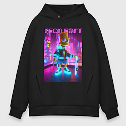 Толстовка оверсайз мужская Neon Bart - with skateboard ai art fantasy, цвет: черный
