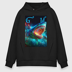 Толстовка оверсайз мужская Great white space shark - ai art, цвет: черный