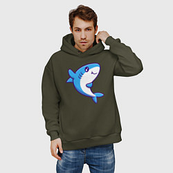 Толстовка оверсайз мужская Дружелюбная акула, цвет: хаки — фото 2