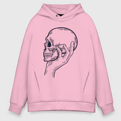 Толстовка оверсайз мужская Череп в руке, цвет: светло-розовый