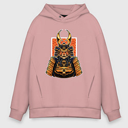 Толстовка оверсайз мужская Тигр - самурай, цвет: пыльно-розовый