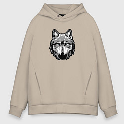 Толстовка оверсайз мужская Абстрактный волк, цвет: миндальный