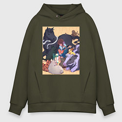 Толстовка оверсайз мужская Корзинка фруктов Кё Сома, цвет: хаки