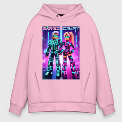 Толстовка оверсайз мужская Barbie and Minecraft - collaboration, цвет: светло-розовый