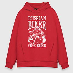 Толстовка оверсайз мужская Медведь байкер, цвет: красный