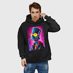 Толстовка оверсайз мужская Cyber Bart Simpson - neon glow ai art, цвет: черный — фото 2