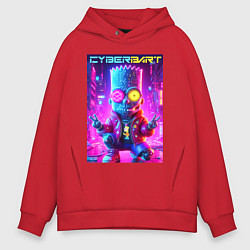 Толстовка оверсайз мужская Cyber Bart in metropolis - neon glow, цвет: красный