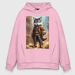 Толстовка оверсайз мужская Прикольный волчонок - стимпанк, цвет: светло-розовый