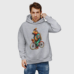 Толстовка оверсайз мужская Капибара велосипед птичка на голове, цвет: меланж — фото 2