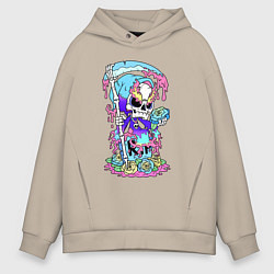 Толстовка оверсайз мужская Смерть в балахоне сидит на надгробии, цвет: миндальный