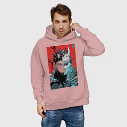 Толстовка оверсайз мужская Кайдзю номер восемь Кафка Хибино силы обороны, цвет: пыльно-розовый — фото 2