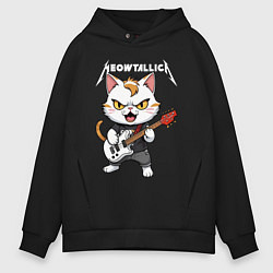 Толстовка оверсайз мужская Meowtallica rock, цвет: черный