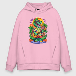 Толстовка оверсайз мужская Крокодил играет на гитаре жарким летом, цвет: светло-розовый