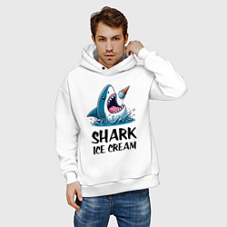 Толстовка оверсайз мужская Shark ice cream - ai art, цвет: белый — фото 2