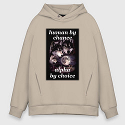 Толстовка оверсайз мужская Human by chance, alpha by choice, цвет: миндальный