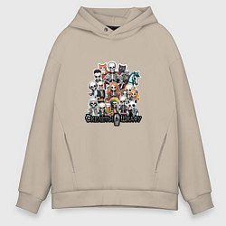 Толстовка оверсайз мужская Стикеры со скелетами, цвет: миндальный