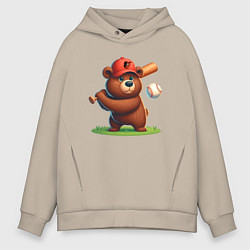 Толстовка оверсайз мужская Bear cub batter Baltimore Orioles - ai art, цвет: миндальный