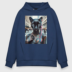 Толстовка оверсайз мужская Пантера панк из Нью-Йорка - нейросеть, цвет: тёмно-синий
