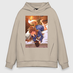 Толстовка оверсайз мужская Волчица и пряности Холо с кружкой, цвет: миндальный