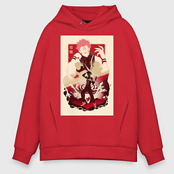 Толстовка оверсайз мужская Магическая битва Сукуна Рёмэн король арт, цвет: красный