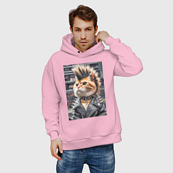 Толстовка оверсайз мужская Прикольный котик панк - нейросеть, цвет: светло-розовый — фото 2