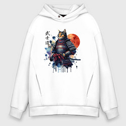 Толстовка оверсайз мужская Cat samurai - bushido ai art, цвет: белый