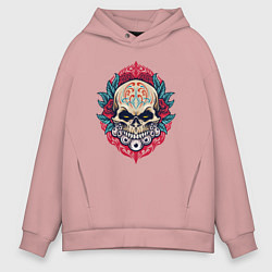 Толстовка оверсайз мужская Roses skull, цвет: пыльно-розовый