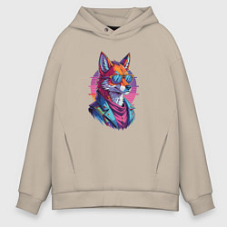 Толстовка оверсайз мужская Лис в кожаной куртке, цвет: миндальный