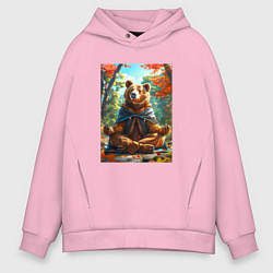 Толстовка оверсайз мужская Медведь на медитации, цвет: светло-розовый