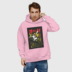 Толстовка оверсайз мужская Человек-бензопила Денджи воплощение демона, цвет: светло-розовый — фото 2