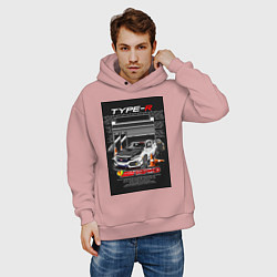 Толстовка оверсайз мужская Honda jdm, цвет: пыльно-розовый — фото 2