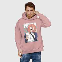 Толстовка оверсайз мужская Человек-бензопила Пауэр Power, цвет: пыльно-розовый — фото 2