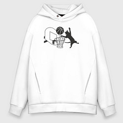 Толстовка оверсайз мужская Баскетбольный кот, цвет: белый