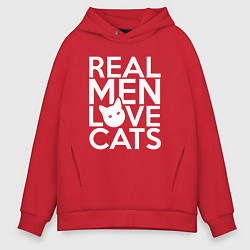 Толстовка оверсайз мужская Настоящие мужчины любят котиков, цвет: красный