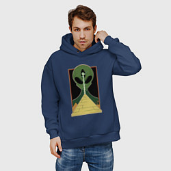 Толстовка оверсайз мужская Инопланетянин и пирамида, цвет: тёмно-синий — фото 2