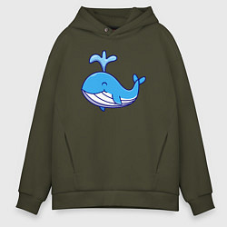 Толстовка оверсайз мужская Милый кит, цвет: хаки