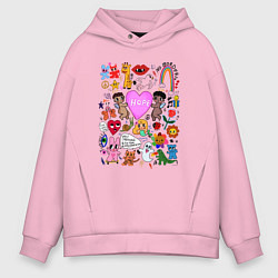 Толстовка оверсайз мужская Y2K hope heart - cartoon pop art childrens drawing, цвет: светло-розовый